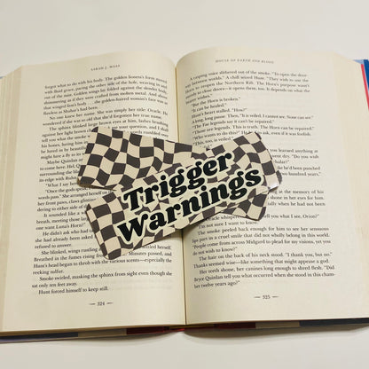 Checkered Trigger warnings glossy Bookmark