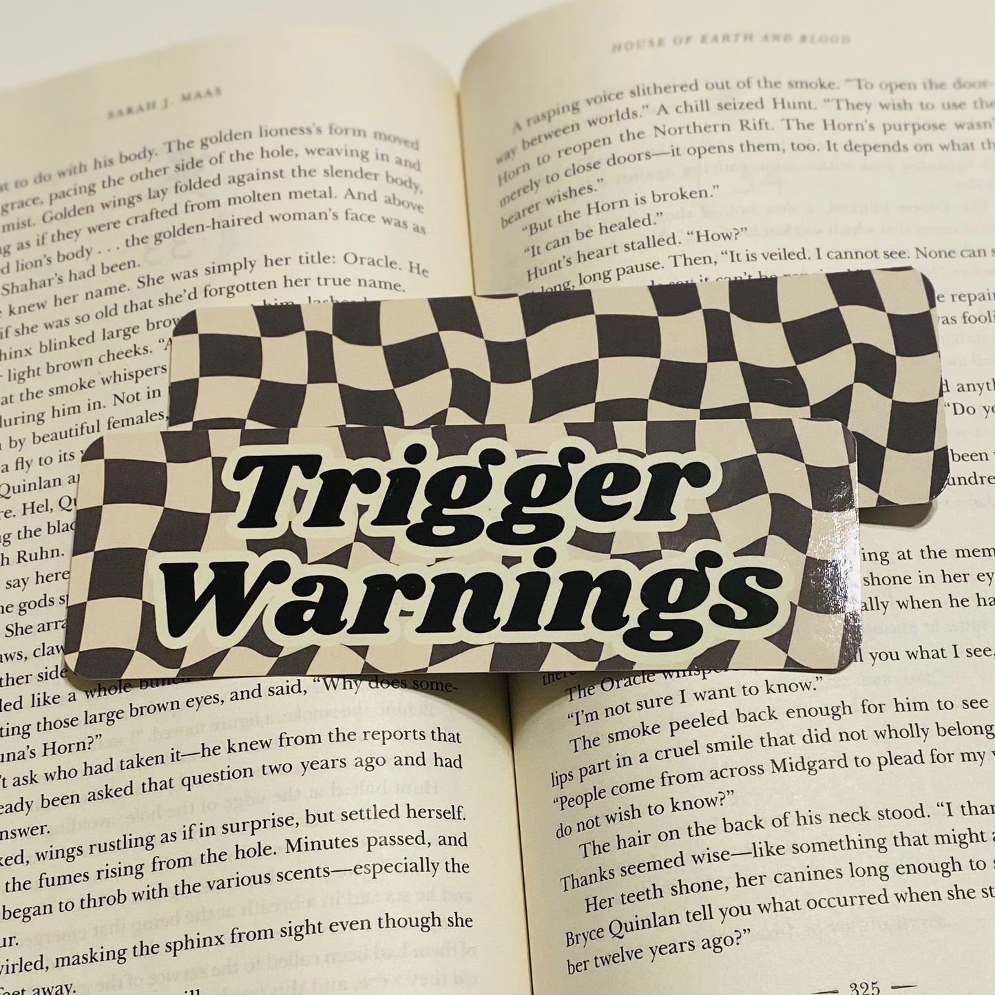 Checkered Trigger warnings glossy Bookmark