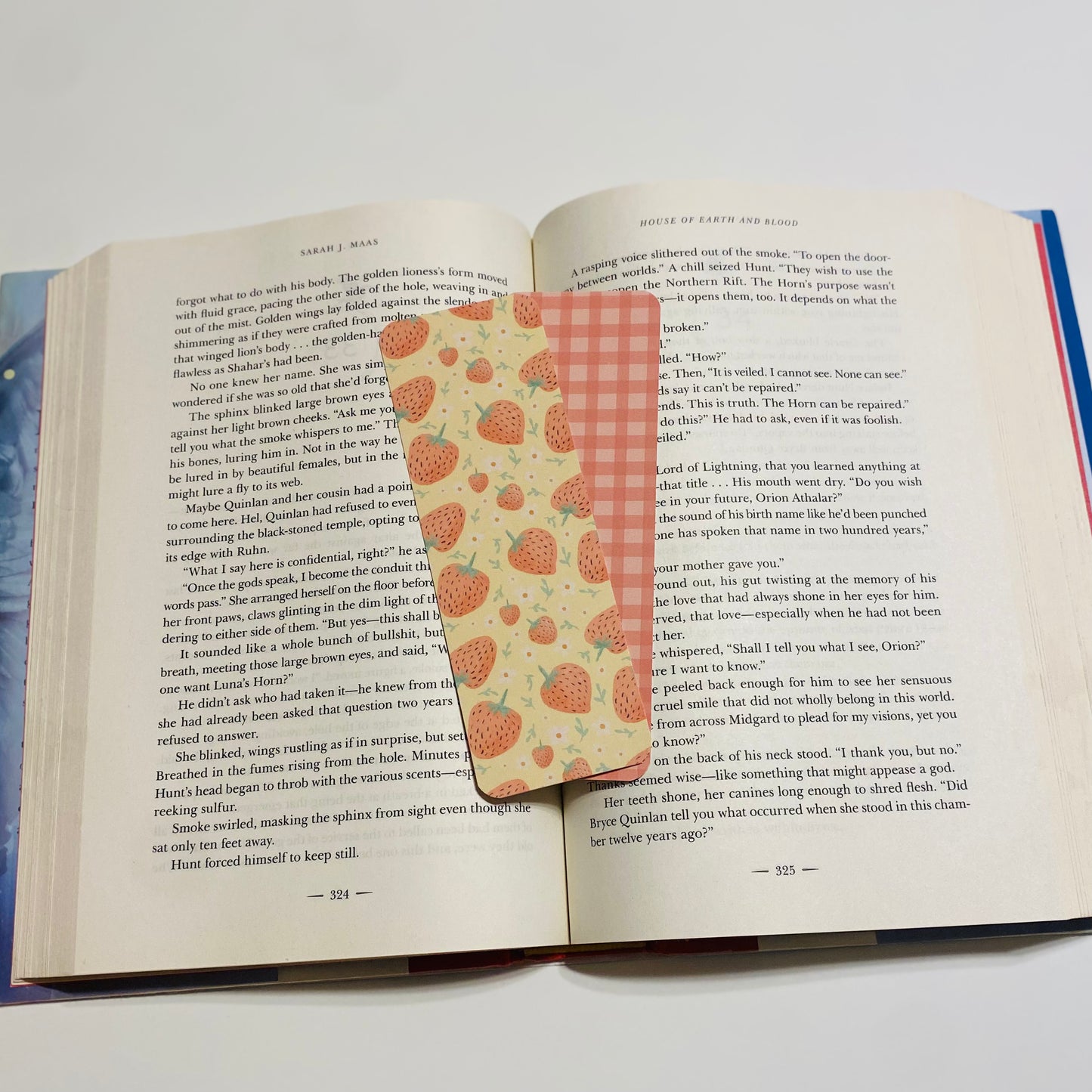 Yellow strawberries with checkered back glossy Bookmark