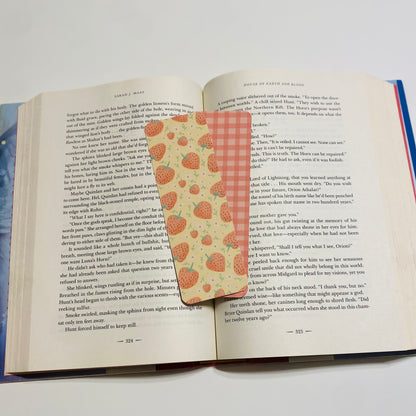 Yellow strawberries with checkered back glossy Bookmark