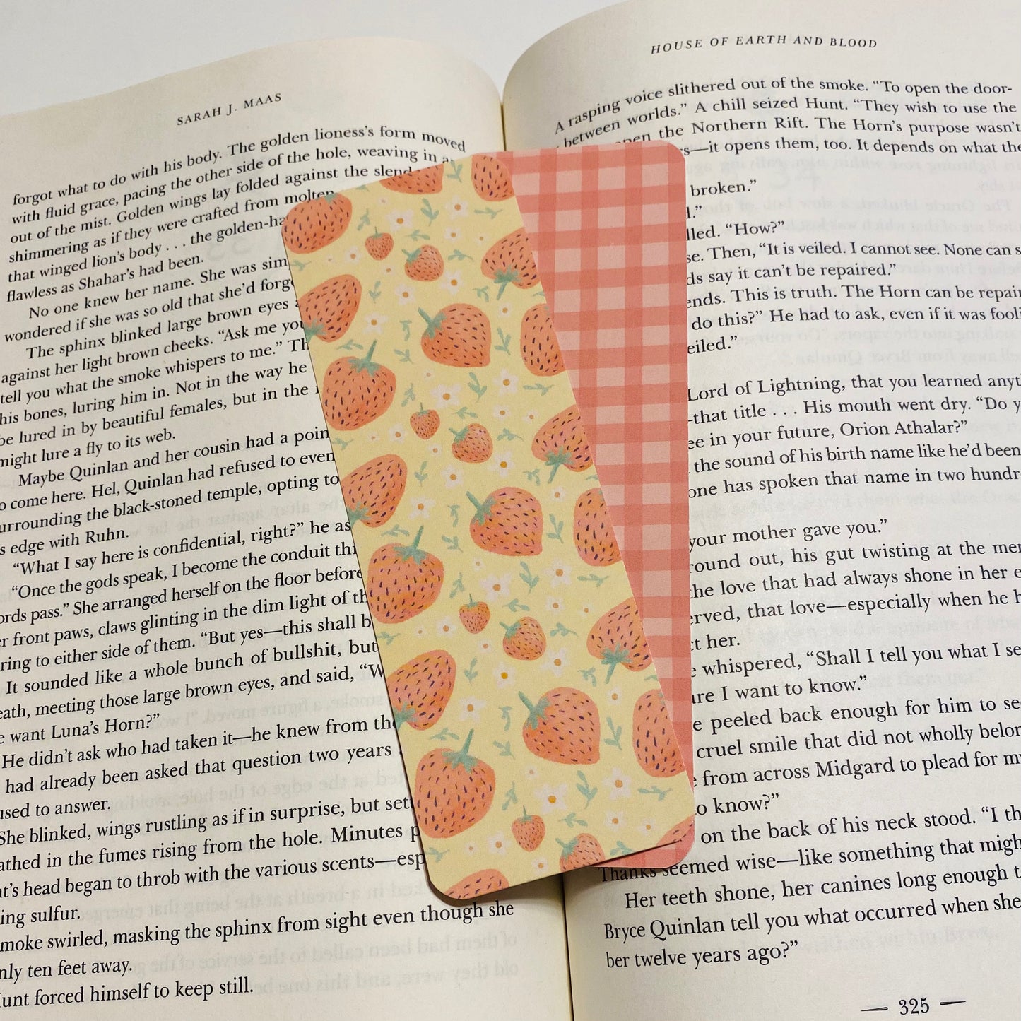 Yellow strawberries with checkered back glossy Bookmark