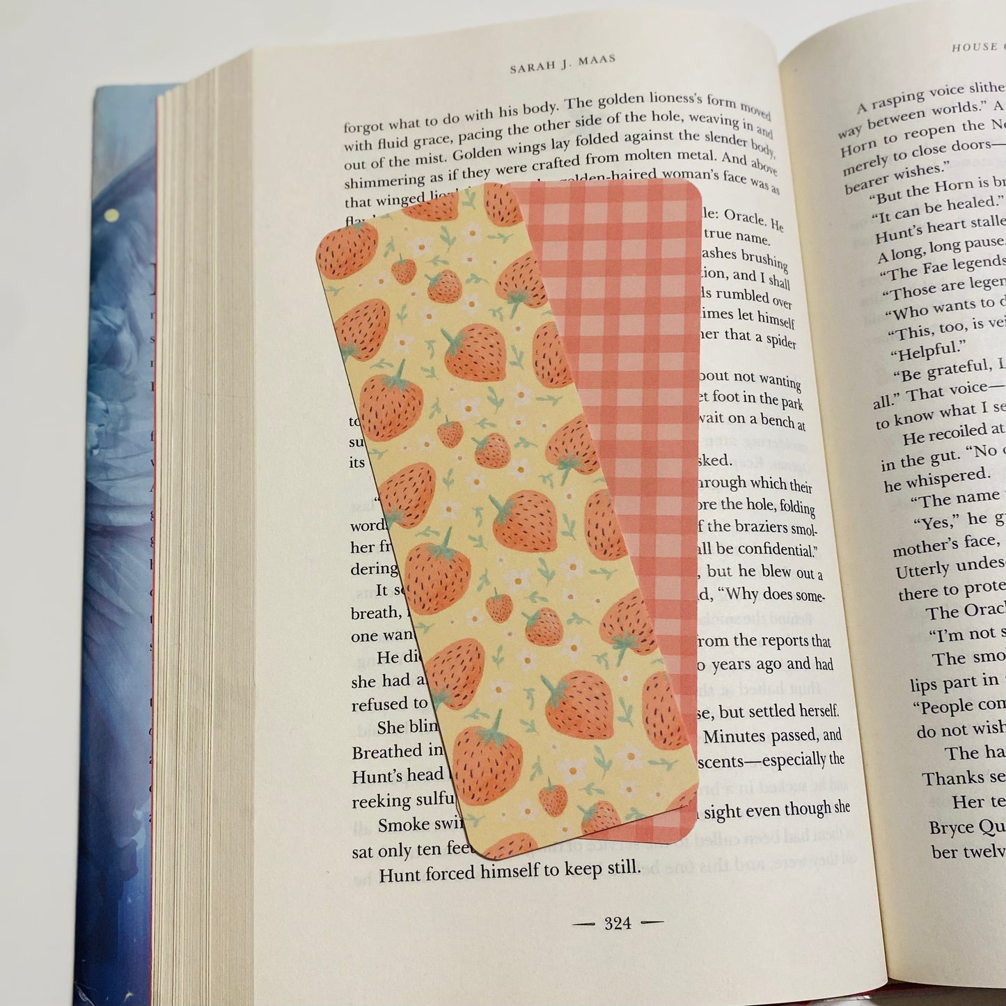 Yellow strawberries with checkered back glossy Bookmark