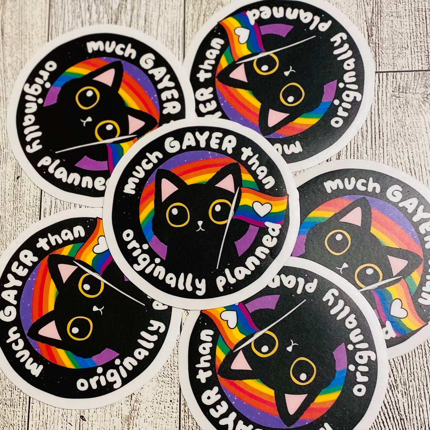 Much Gayer than originally planned Cat with rainbow Sticker