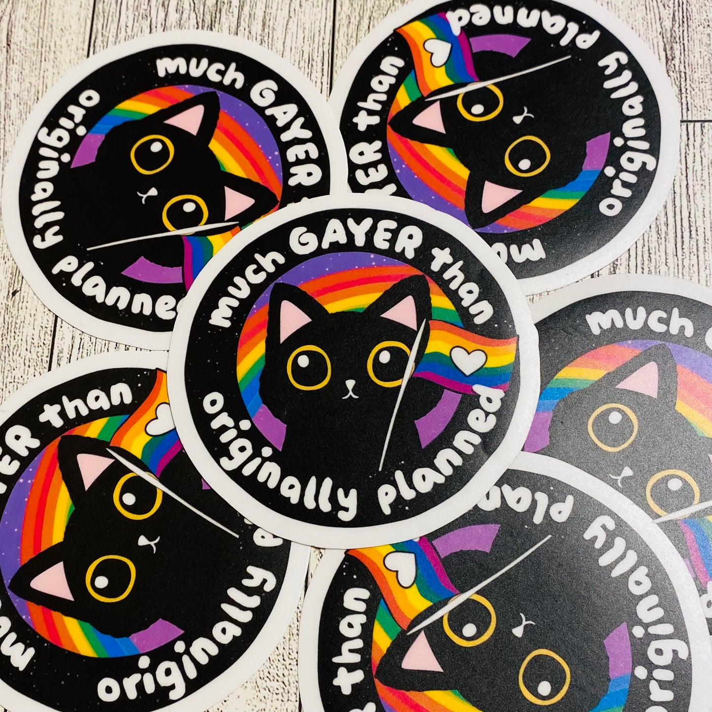 Much Gayer than originally planned Cat with rainbow Sticker
