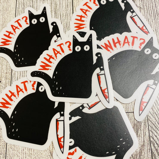 What! black cat with knife Sticker