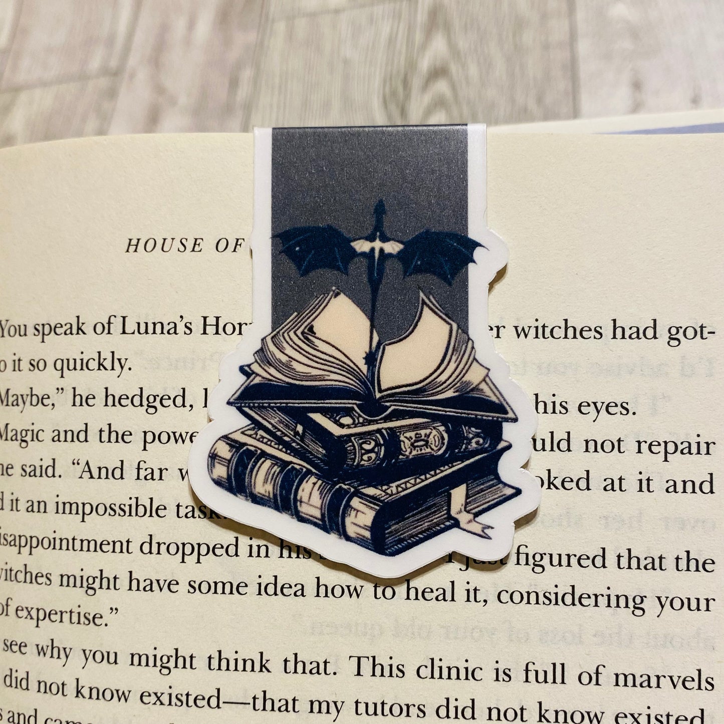 Book with Dragons Grey Magnetic Bookmark