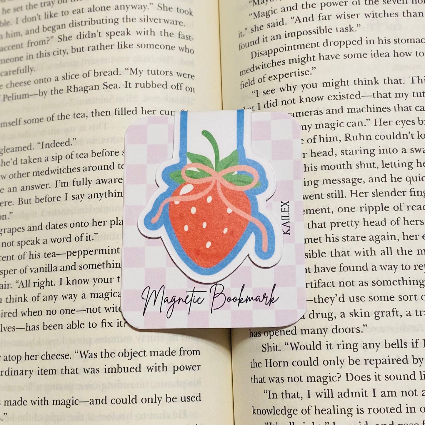 Blue strawberry with Pink Bow Magnetic Bookmark