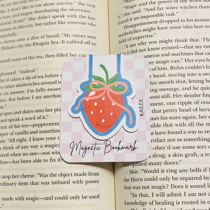 Blue strawberry with Pink Bow Magnetic Bookmark