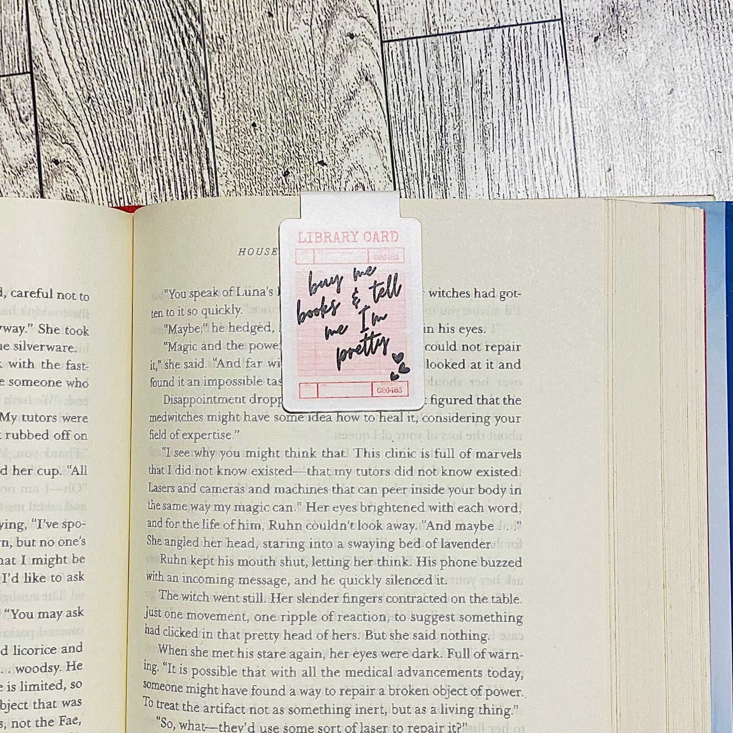 Buy me books and tell me I'm pretty pink library card Magnetic Bookmark