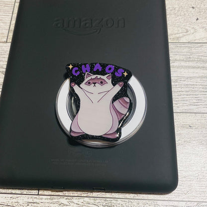 Magnetic e-reader phone grip with cat design