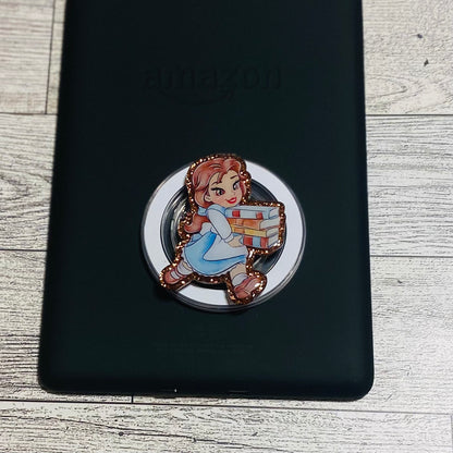 Magnetic e-reader phone grip with character design