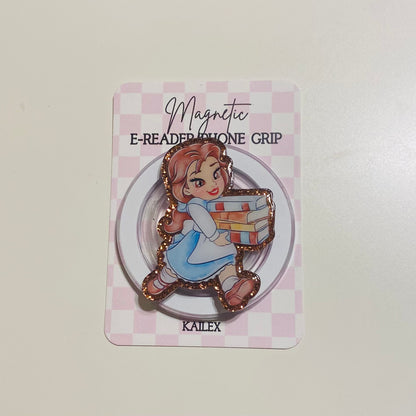 Magnetic e-reader phone grip with character design on a checkered card, brand 'KAILEX' visible
