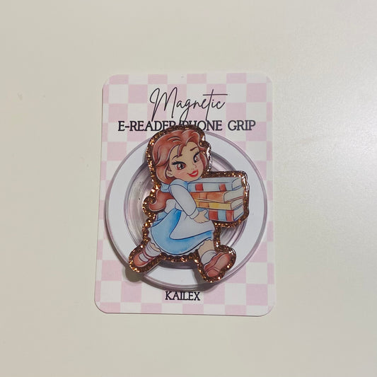 Magnetic e-reader phone grip with character design on a checkered card, brand 'KAILEX' visible
