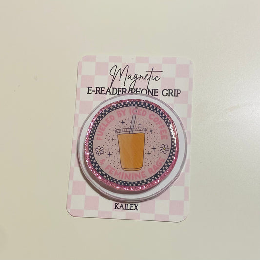 Magnetic e-reader phone grip on a checkered card with KAILEX branding