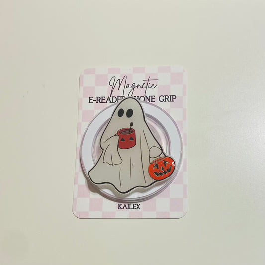 Glow in the dark ghost with jack o lantern - E-Reader, Phone Grip for all Devices Magnetic Grip