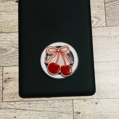 Magnetic e-reader phone grip with cherry design 