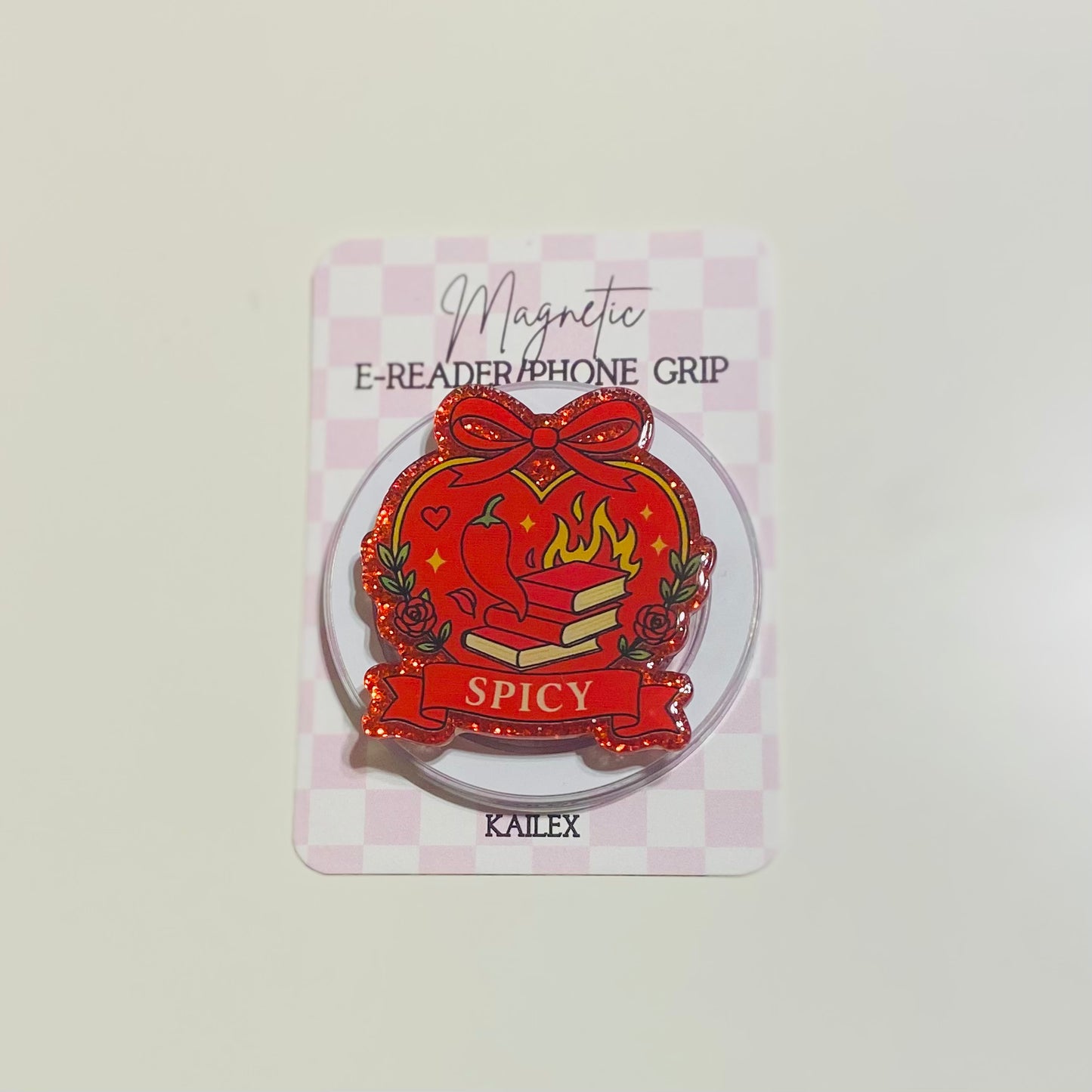 Red Spicy heart with text and chili peper with red bow