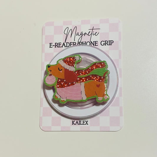 Magnetic e-reader phone grip with dog design on a checkered card, brand 'KAILEX' visible