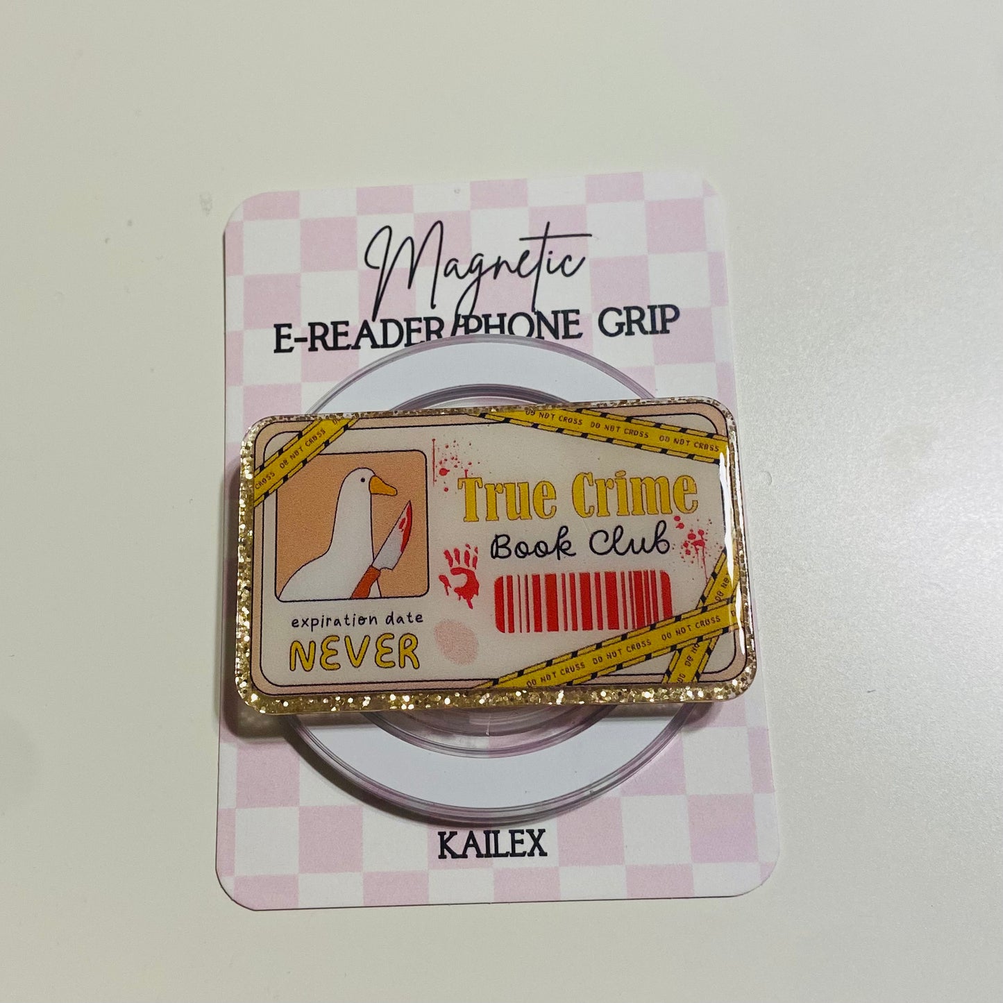 on a checkered background
