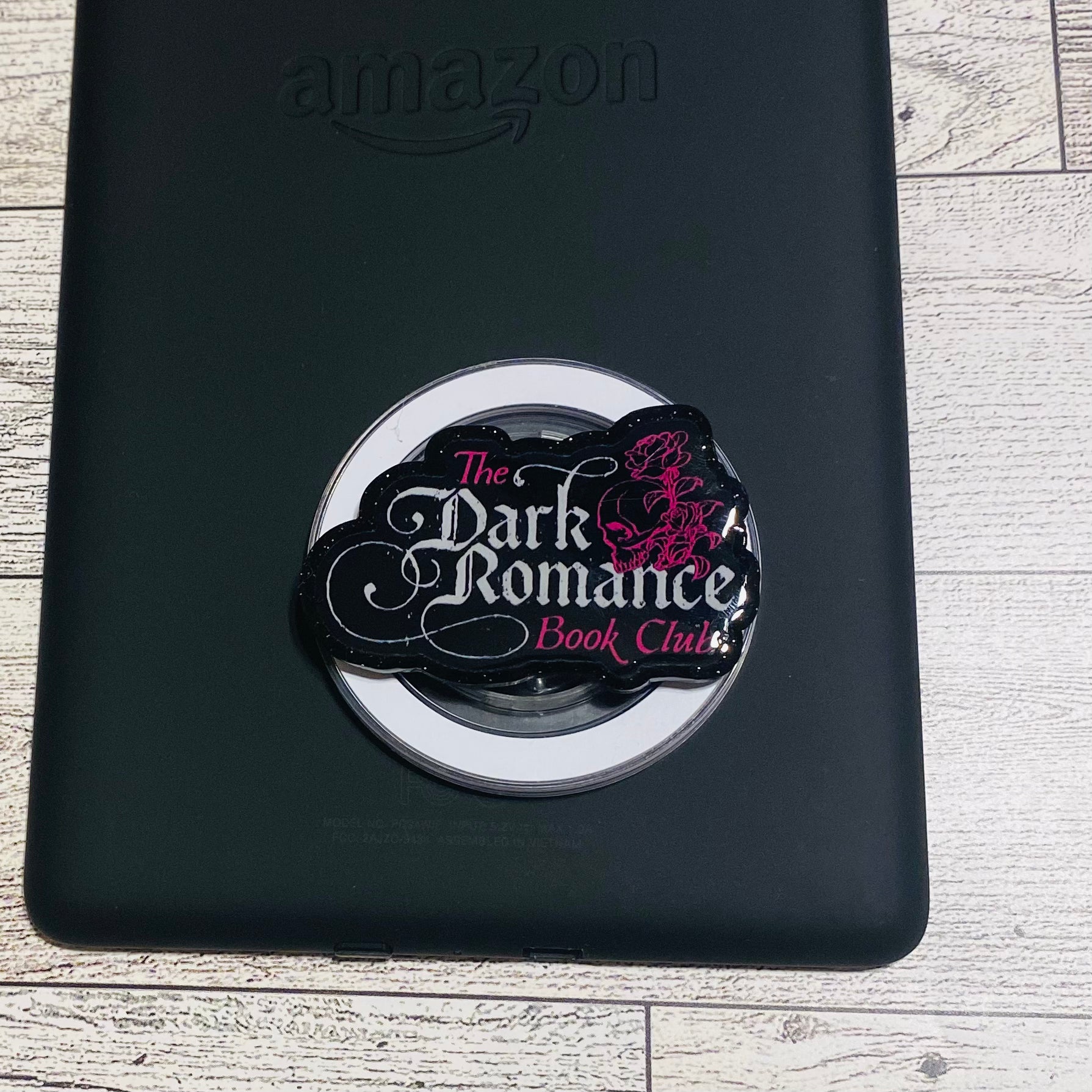 Magnetic e-reader phone grip with 'The Dark Romance Book Club' 