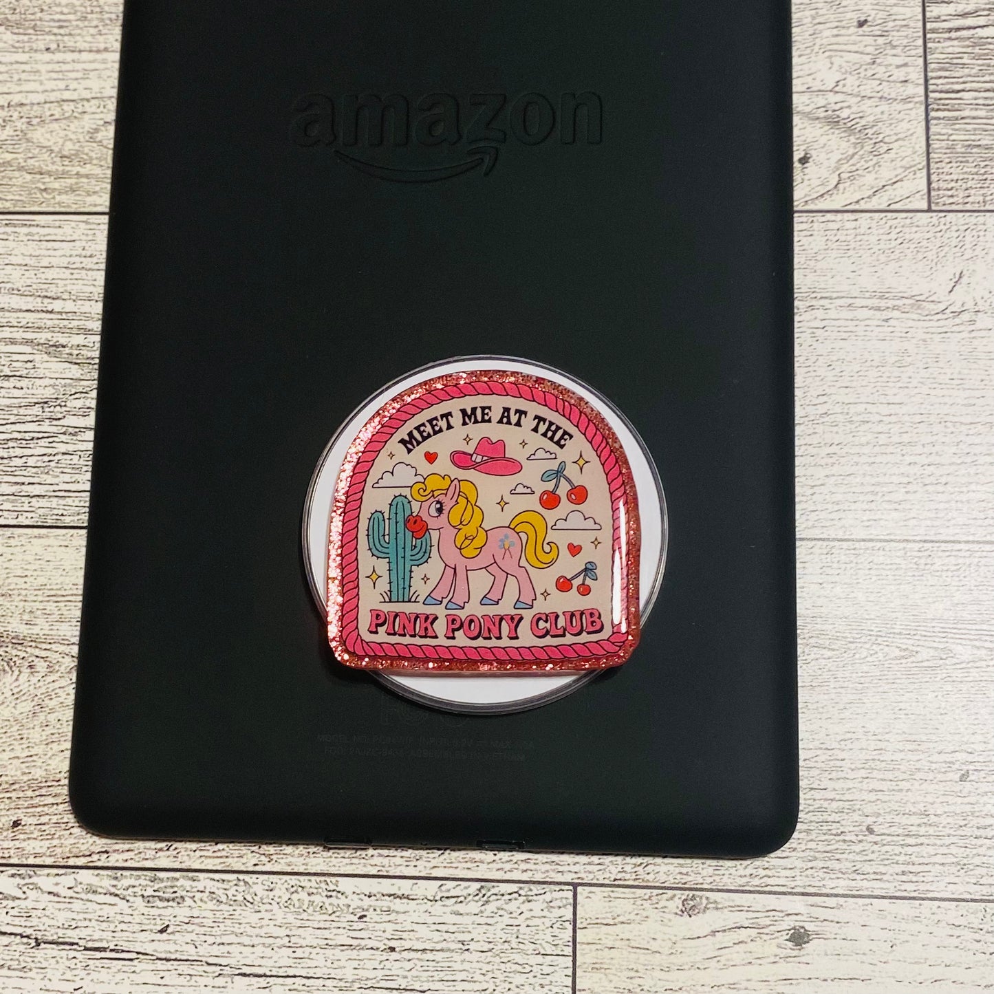 Pink pony-themed magnetic e-reader phone grip 