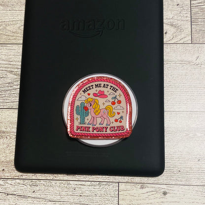 Pink pony-themed magnetic e-reader phone grip 