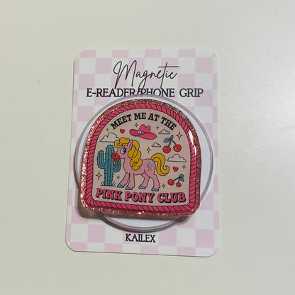 Pink pony-themed magnetic e-reader phone grip on a checkered card with 'KAILEX' branding.