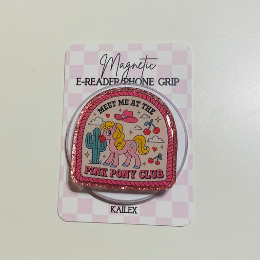 Pink pony-themed magnetic e-reader phone grip on a checkered card with 'KAILEX' branding.