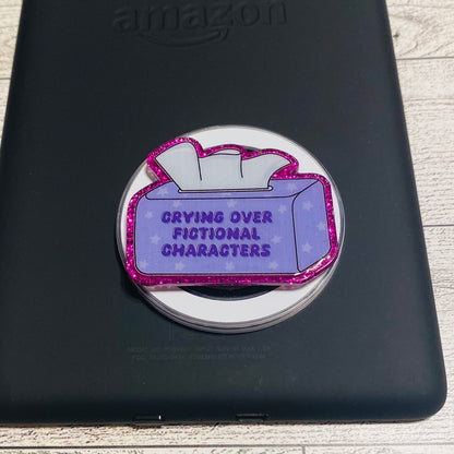 Magnetic e-reader phone grip with purple design 