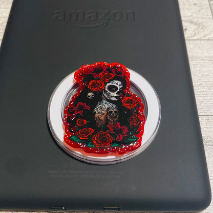 Catrina with red roses and tattoos E-Reader, Phone Grip for all Devices Magnetic Grip
