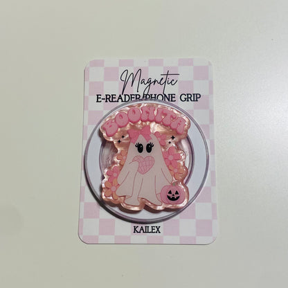 Magnetic e-reader phone grip with ghost design on a checkered card, brand 'KAILEX' visible