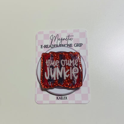 Magnetic e-reader phone grip with glittery design on a checkered card, brand 'KAILEX' visible