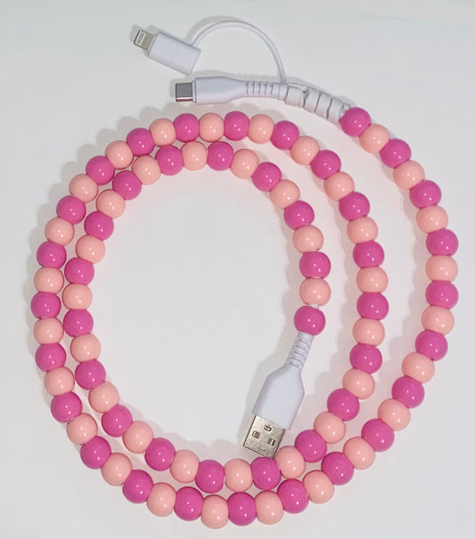 Pink Beaded Dual Charging Cord