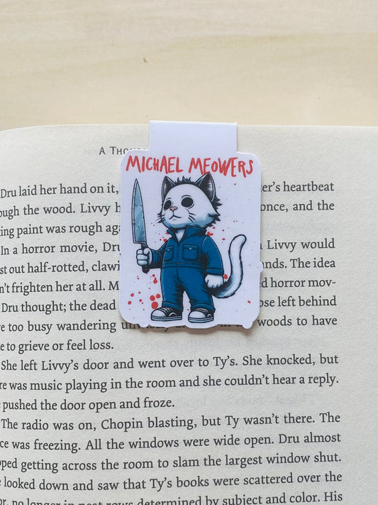 Mike Meowers cat holding knife Magnetic Bookmark