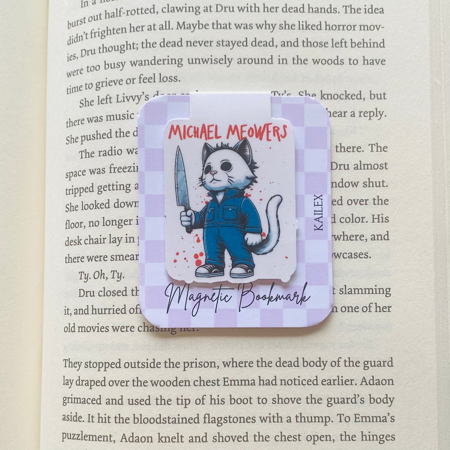 Mike Meowers cat holding knife Magnetic Bookmark