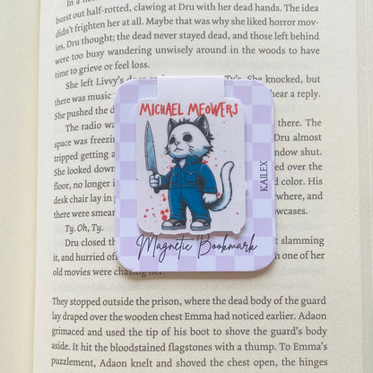 Mike Meowers cat holding knife Magnetic Bookmark