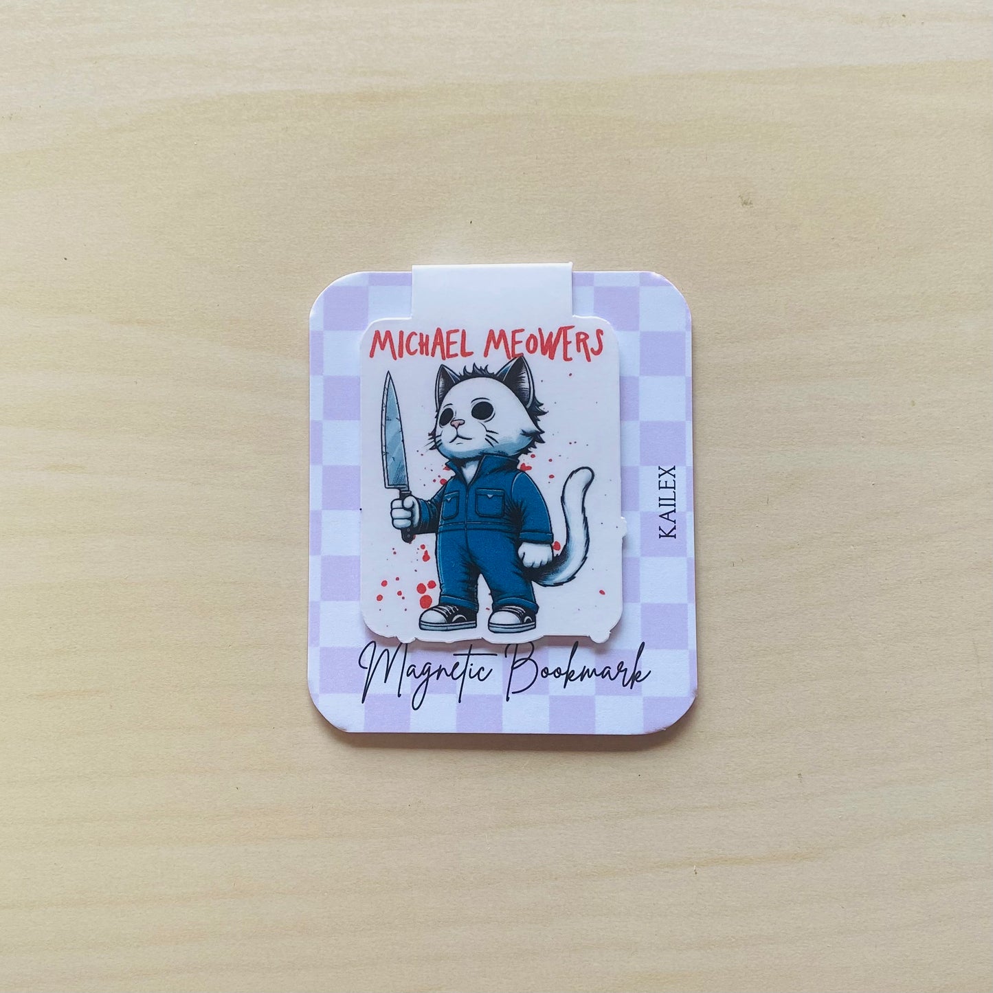 Mike Meowers cat holding knife Magnetic Bookmark