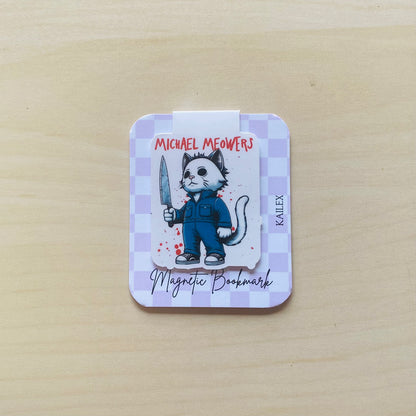 Mike Meowers cat holding knife Magnetic Bookmark