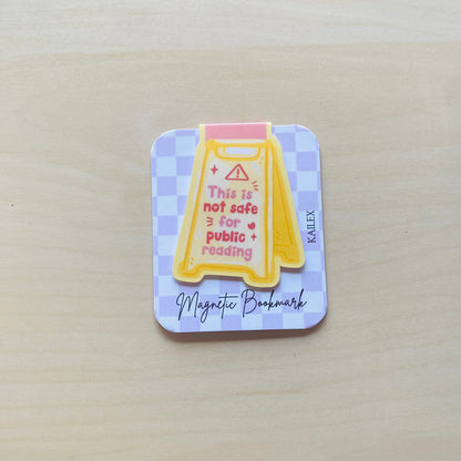 This is not safe for public reading yellow caution sign Magnetic Bookmark