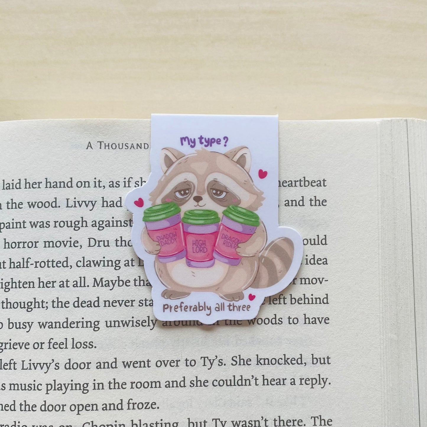 My type? Preferably all three raccoon holding three drinks Magnetic Bookmark
