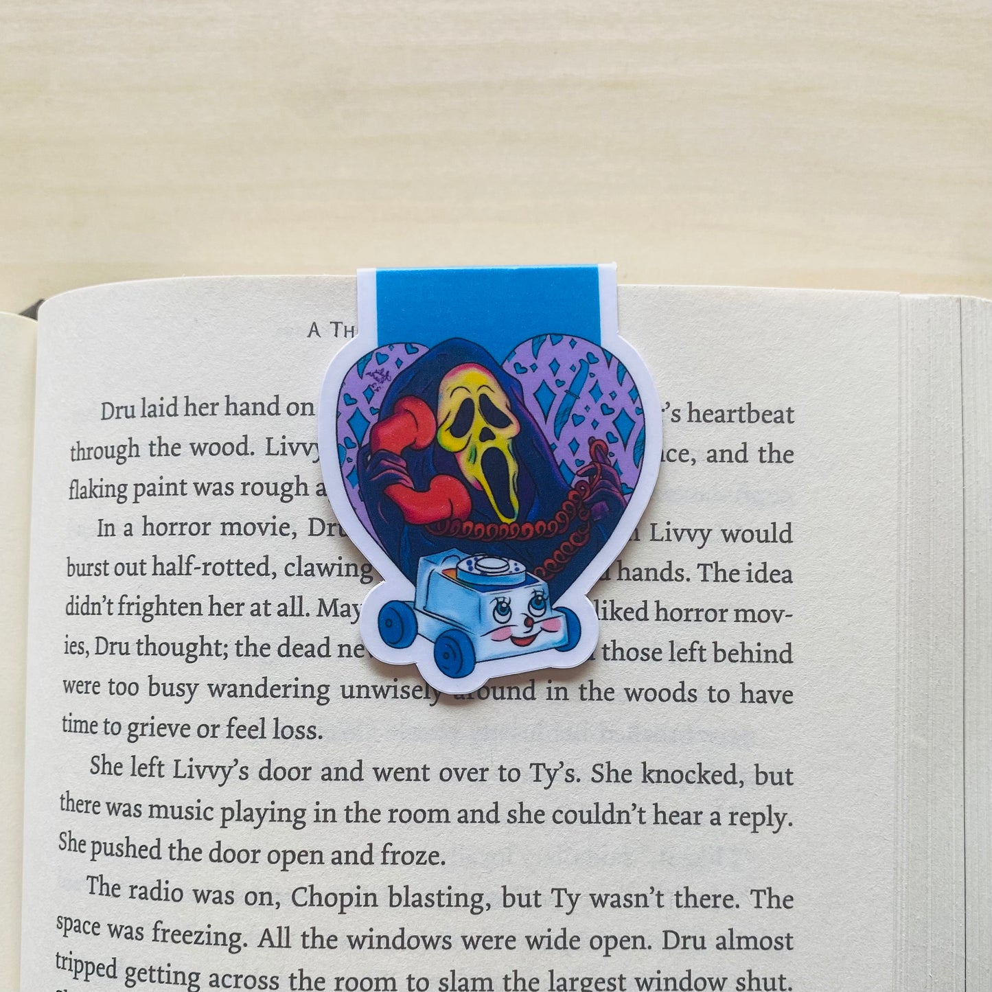 Ghost mask holding phone in purple heart Magnetic Bookmark