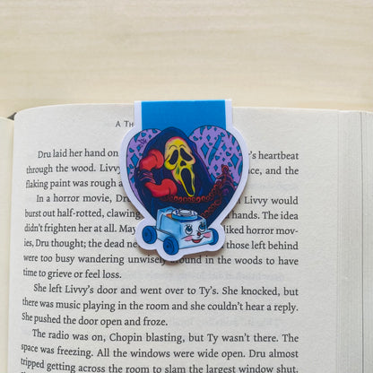 Ghost mask holding phone in purple heart Magnetic Bookmark