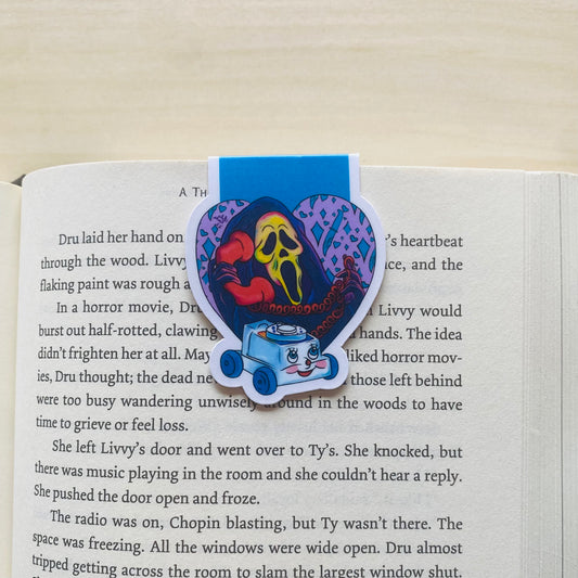 Ghost mask holding phone in purple heart Magnetic Bookmark