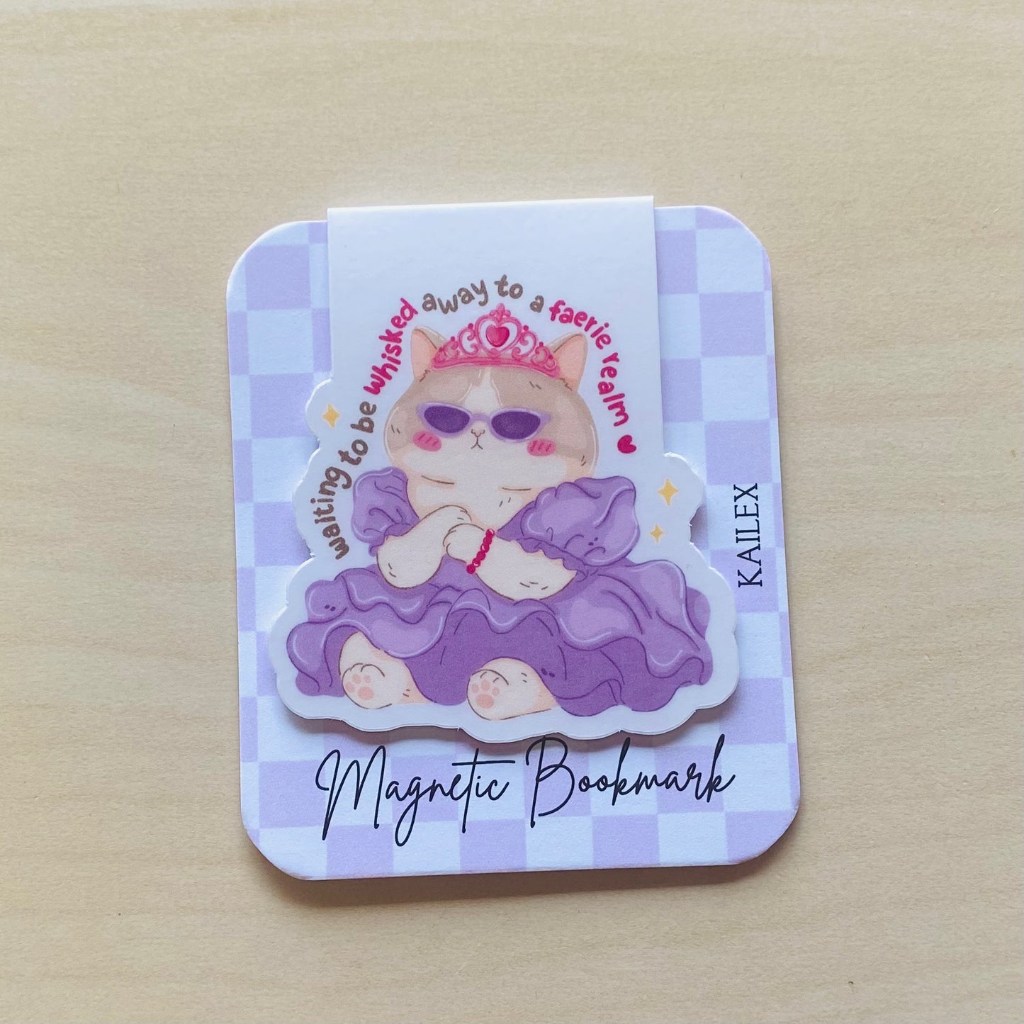 Waiting to be whisked away to a faerie realm princess cat in purple dress Magnetic Bookmark
