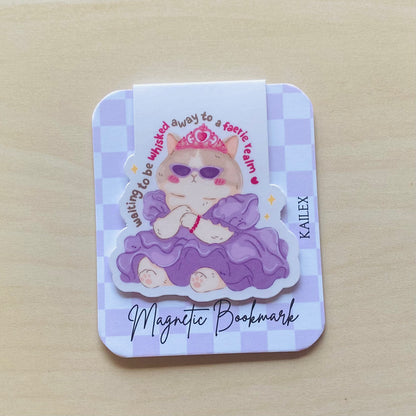 Waiting to be whisked away to a faerie realm princess cat in purple dress Magnetic Bookmark