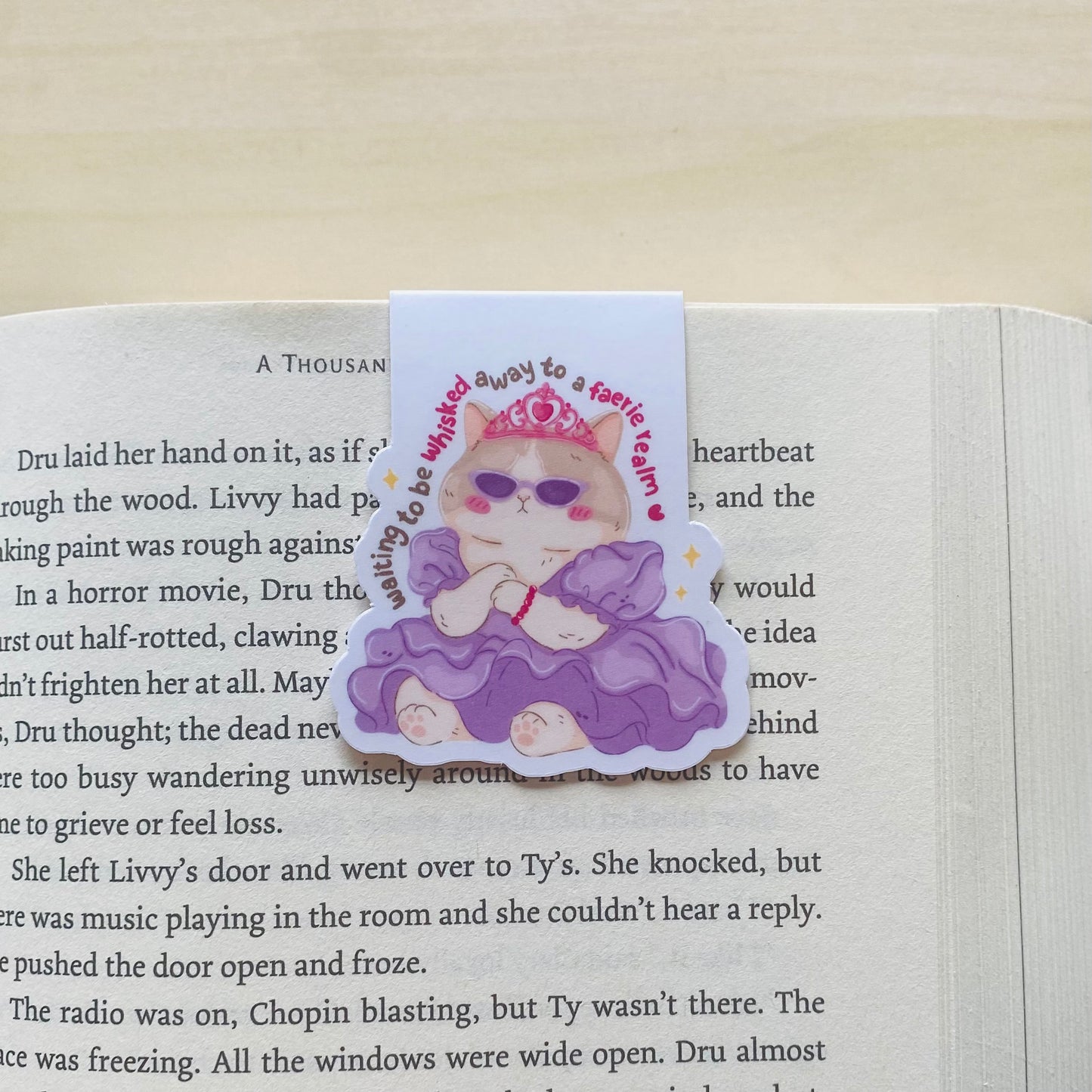 Waiting to be whisked away to a faerie realm princess cat in purple dress Magnetic Bookmark