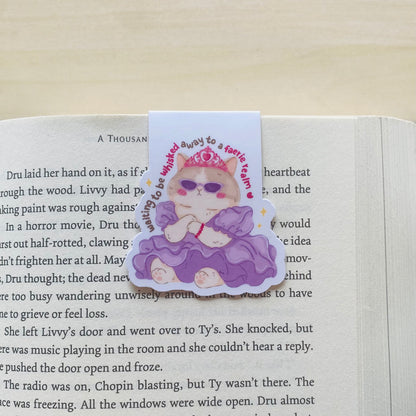 Waiting to be whisked away to a faerie realm princess cat in purple dress Magnetic Bookmark