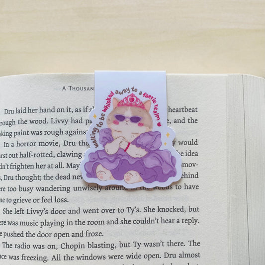 Waiting to be whisked away to a faerie realm princess cat in purple dress Magnetic Bookmark