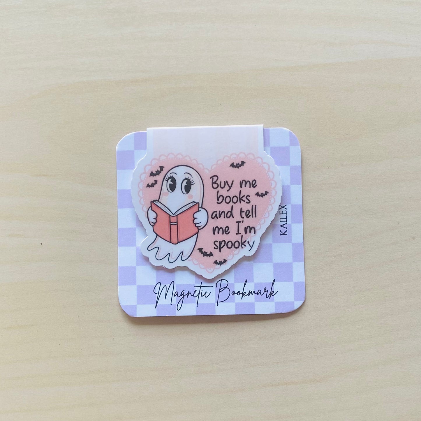 Buy me books and tell me I'm spooky ghost with book in pink heart Magnetic Bookmark