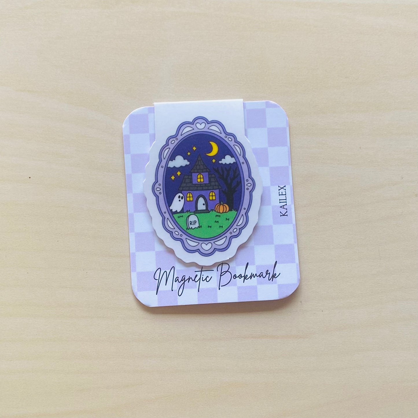 Haunted house in purple frame Magnetic Bookmark